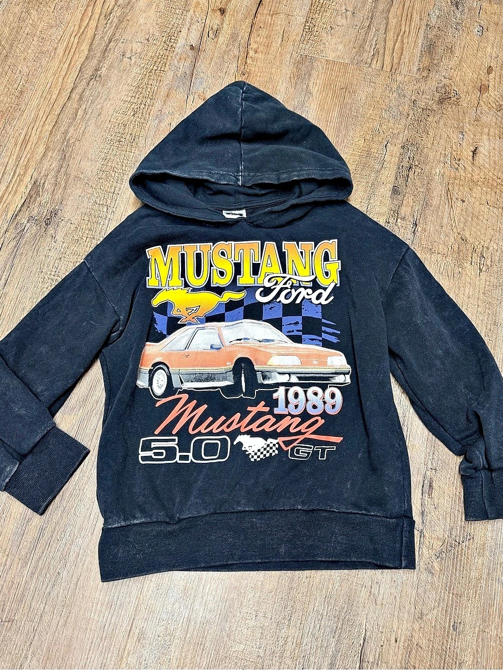 Ford Mustang 5.0 GT 1989 black Graphic Hoodie boys Size Medium (8)